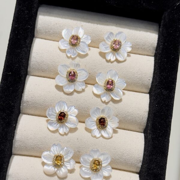 自訂款_珍珠母貝花花耳飾